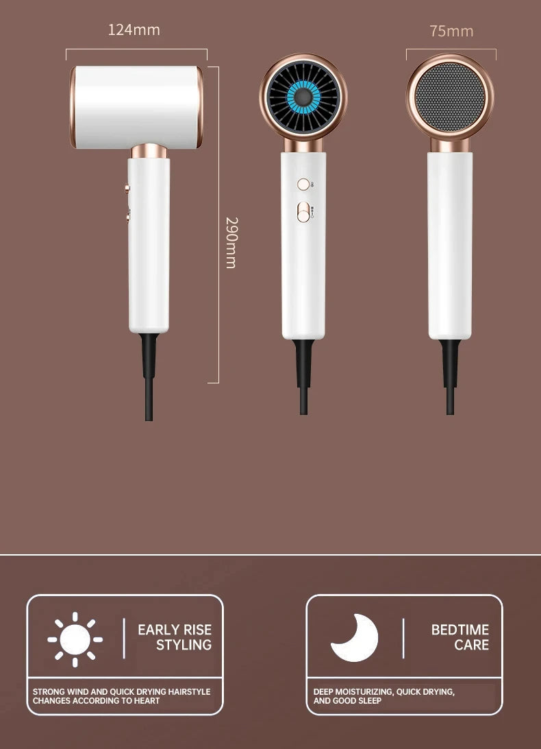 Secador de Cabelo F37: Fluxo de Ar Turbina Elétrica de Alta Velocidade, Baixo Ruído, Temperatura Constante e Secagem Rápida
